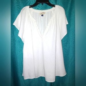 Universal thread goods co. White linen, flutter short sleeve blouse. XXL